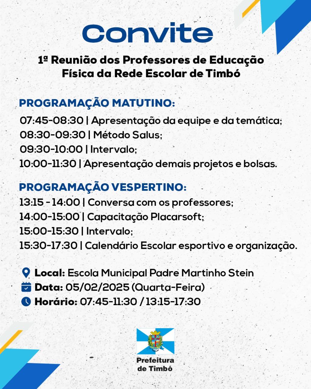 Prefeitura de Timbó promove capacitação para professores de Educação Física da rede escolar