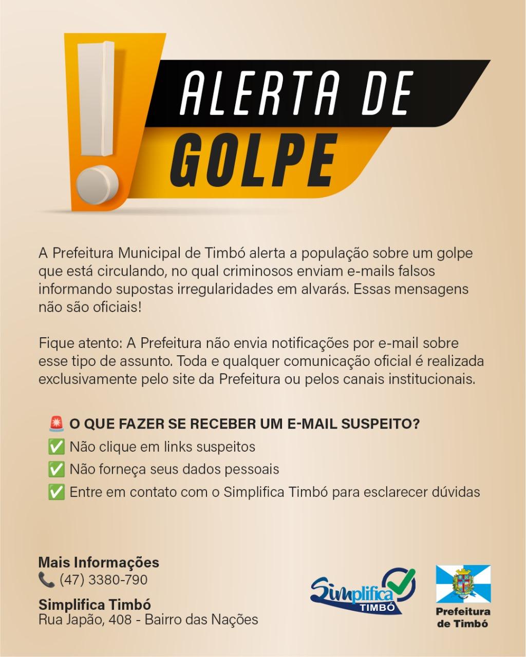ALERTA DE GOLPE: Prefeitura de Timbó não envia e-mails sobre irregularidades em alvarás