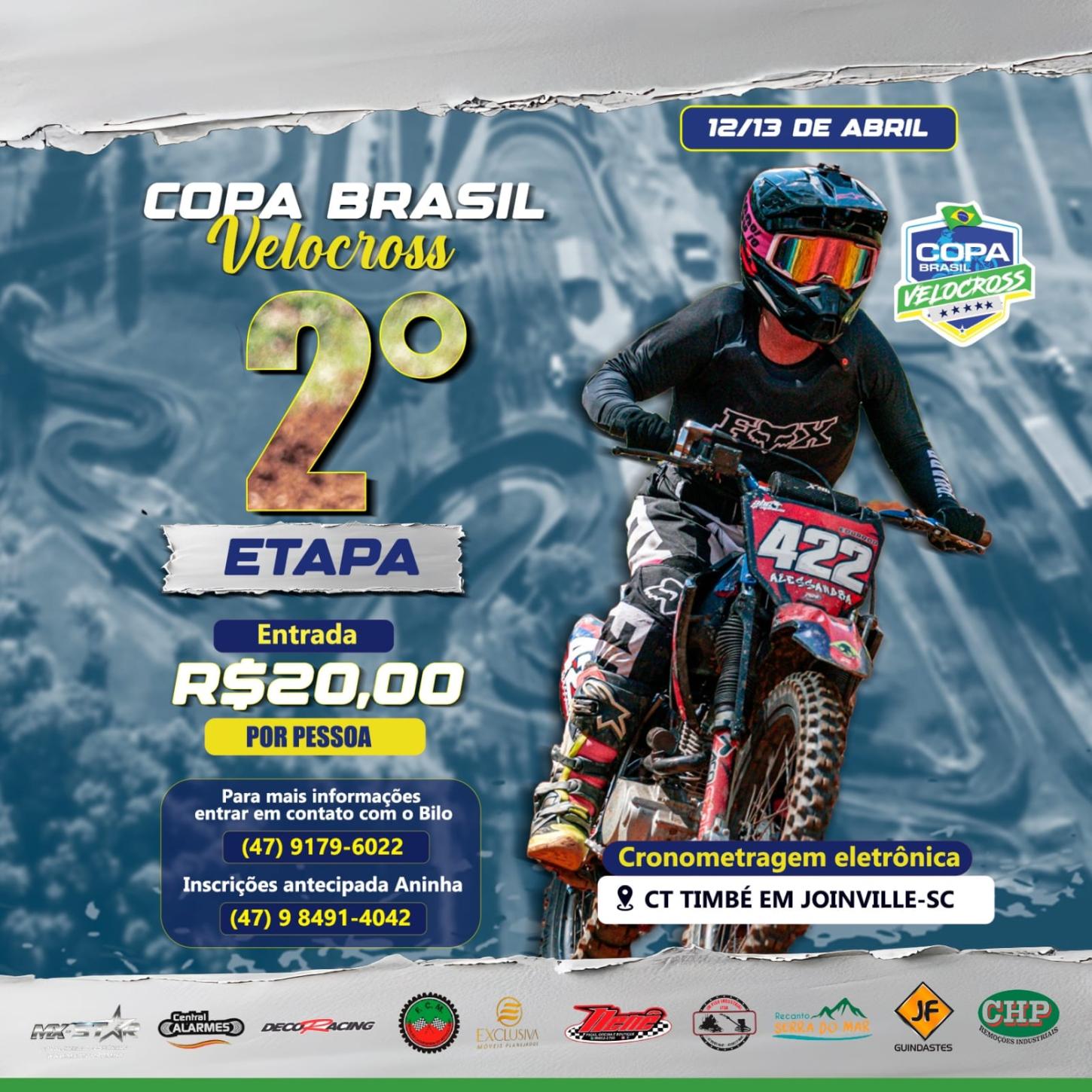 A adrenalina acelera em Joinville! 2ª Etapa da Copa Brasil de Velocross no CT Timbé promete um show de velocidade ,com direito a cronometragem eletrônica.