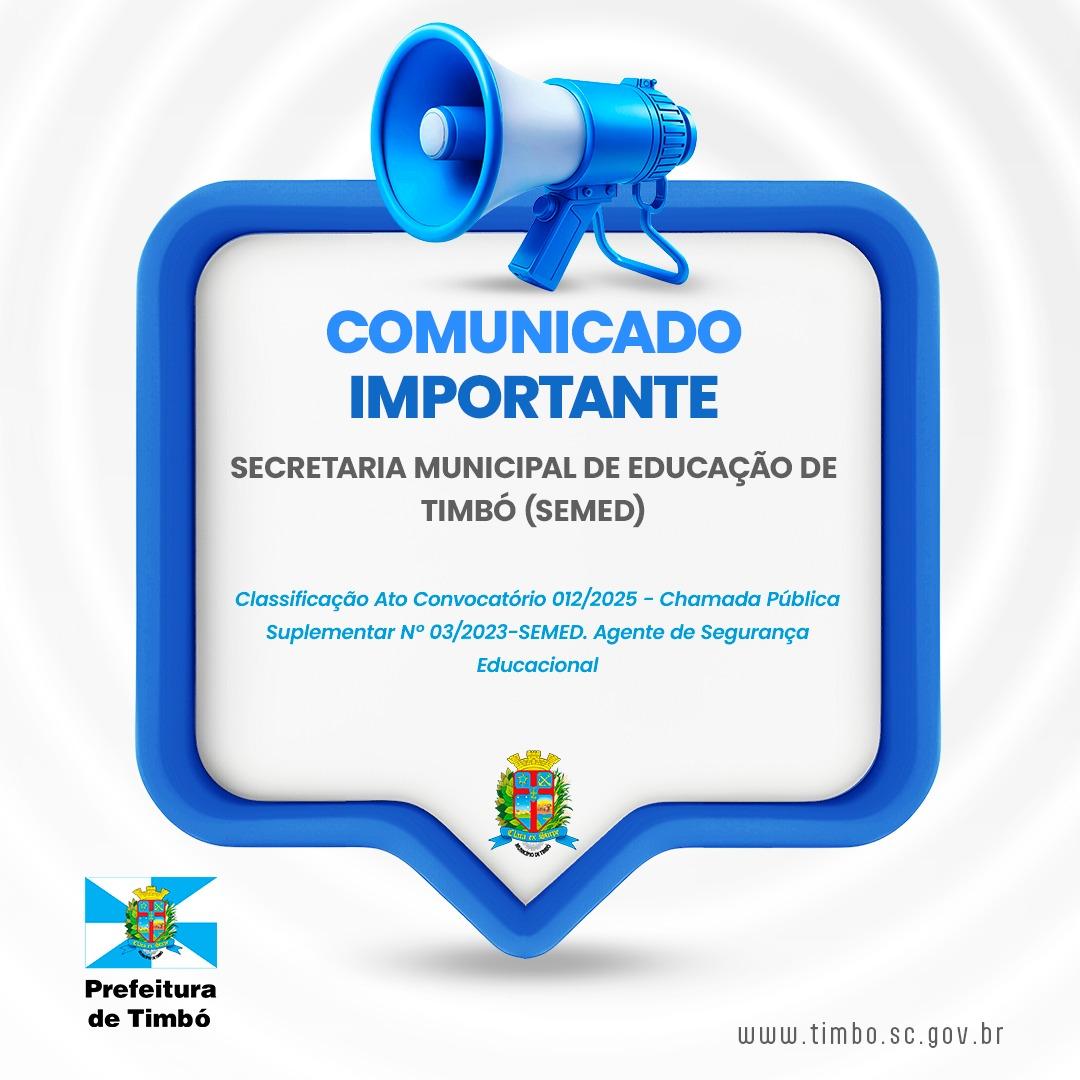 A Secretaria Municipal de Educação (SEMED) publicou o resultado final da classificação dos candidatos inscritos para o cargo de Agente de Segurança Educacional,