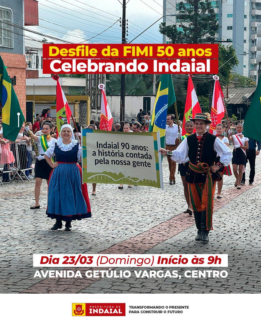 Desfile comemorativo ao aniversário de Indaial é neste domingo (23)