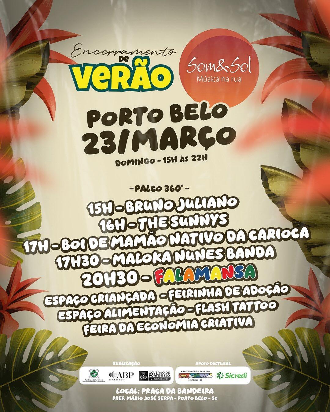 Domingo tem Som&Sol - Música na Rua e Encerramento de Verão de Porto Belo com show do Falamansa