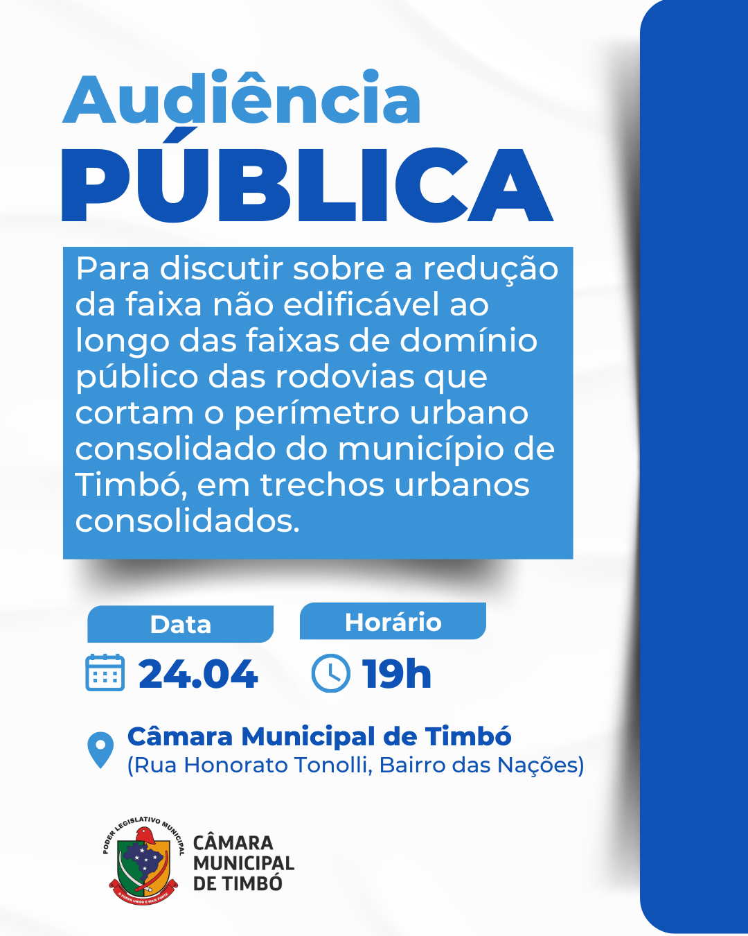 Câmara realiza audiência pública nesta quinta-feira para discutir a redução da faixa não edificável nas rodovias que cortam o município