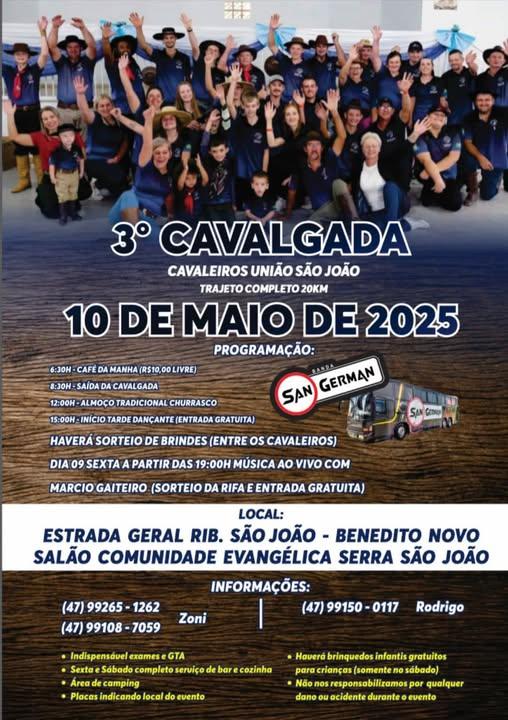 Cavaleiros da União Convidam para a 3ª Cavalgada em Benedito Novo