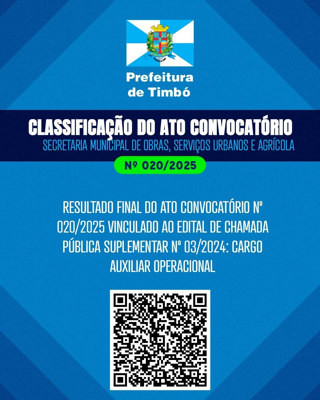 Prefeitura de Timbó divulga resultado final de processo seletivo para Auxiliar Operacional