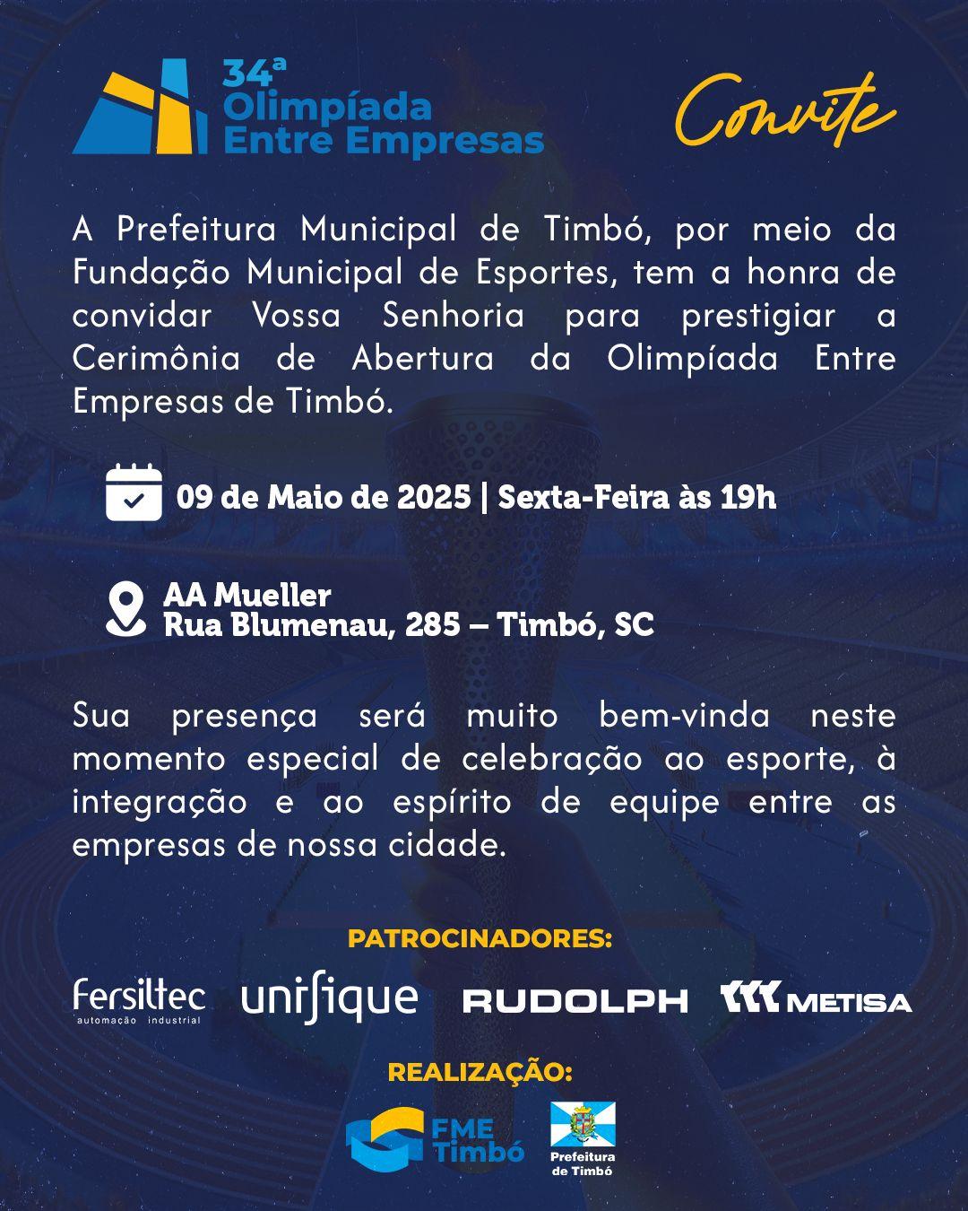 Timbó abre a 34ª Olimpíada entre Empresas com competições já a partir desta segunda-feira