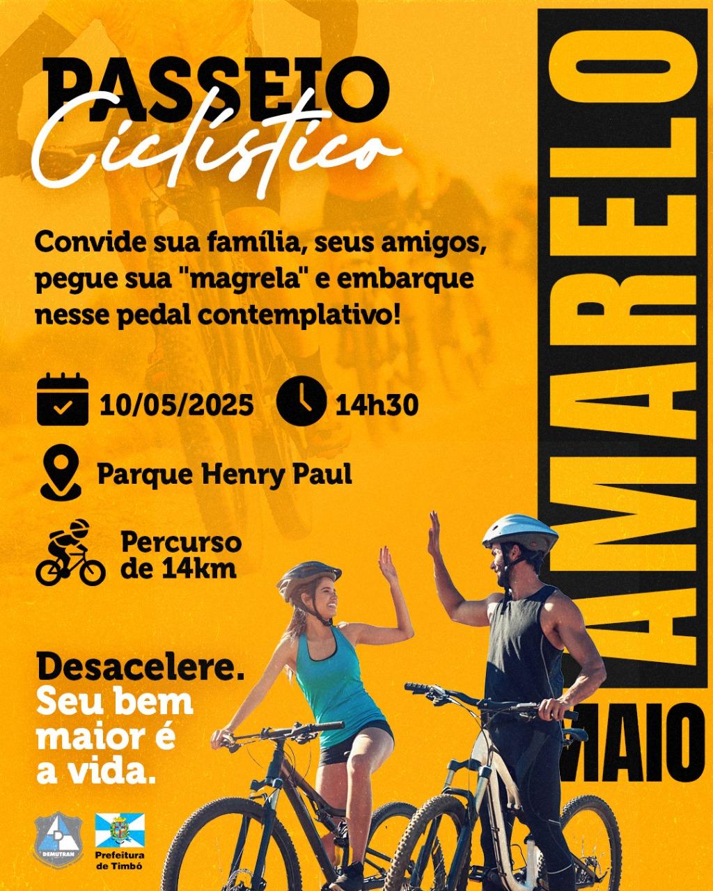 Timbó realiza Passeio Ciclístico neste sábado dentro da programação do Maio Amarelo
