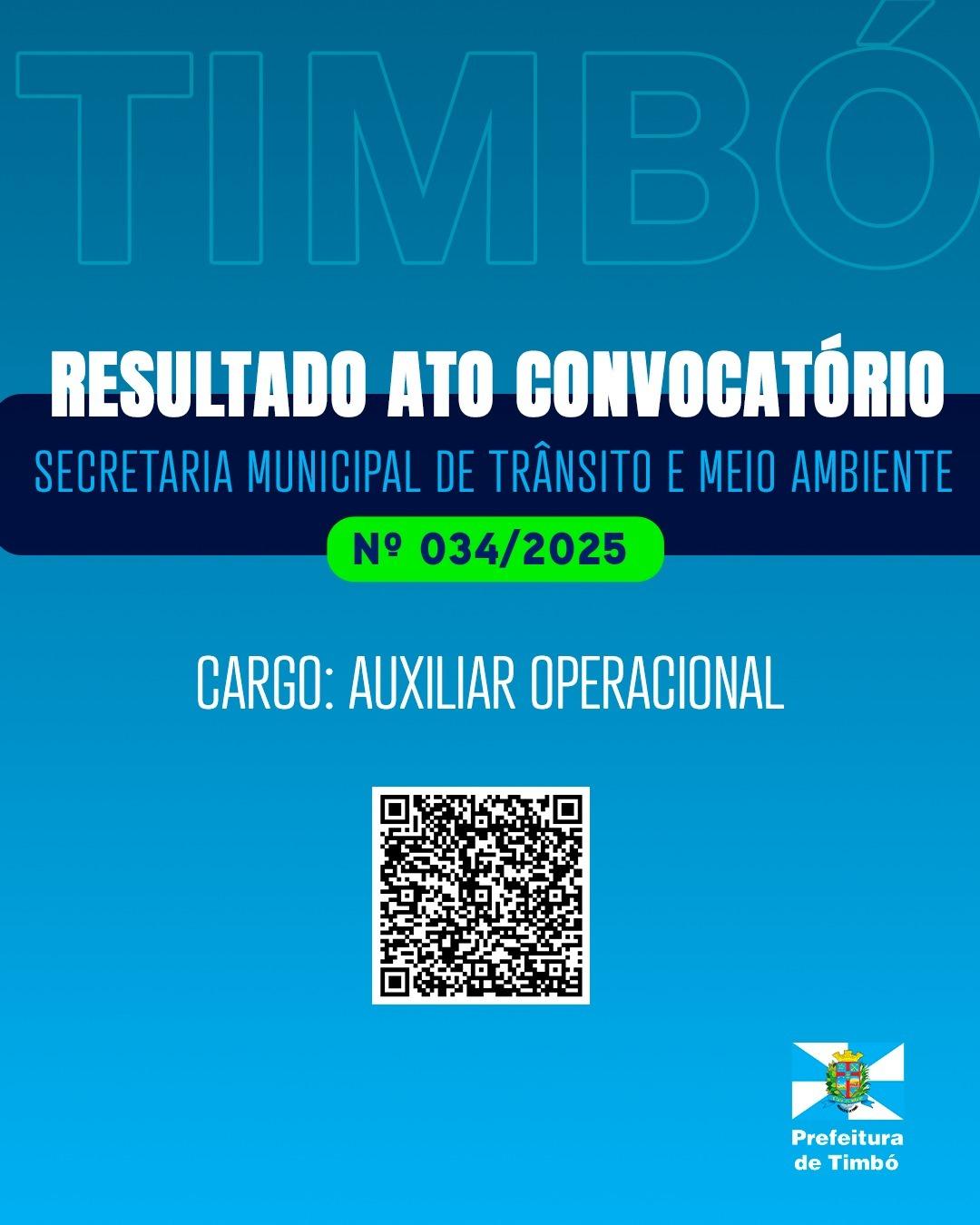 Prefeitura de Timbó divulga resultado final de processo seletivo para Auxiliar Operacional na Secretaria Municipal de Trânsito e Meio Ambiente