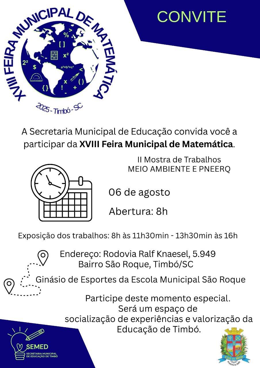 Timbó se prepara para a Feira Municipal de Matemática, no dia 6 de agosto