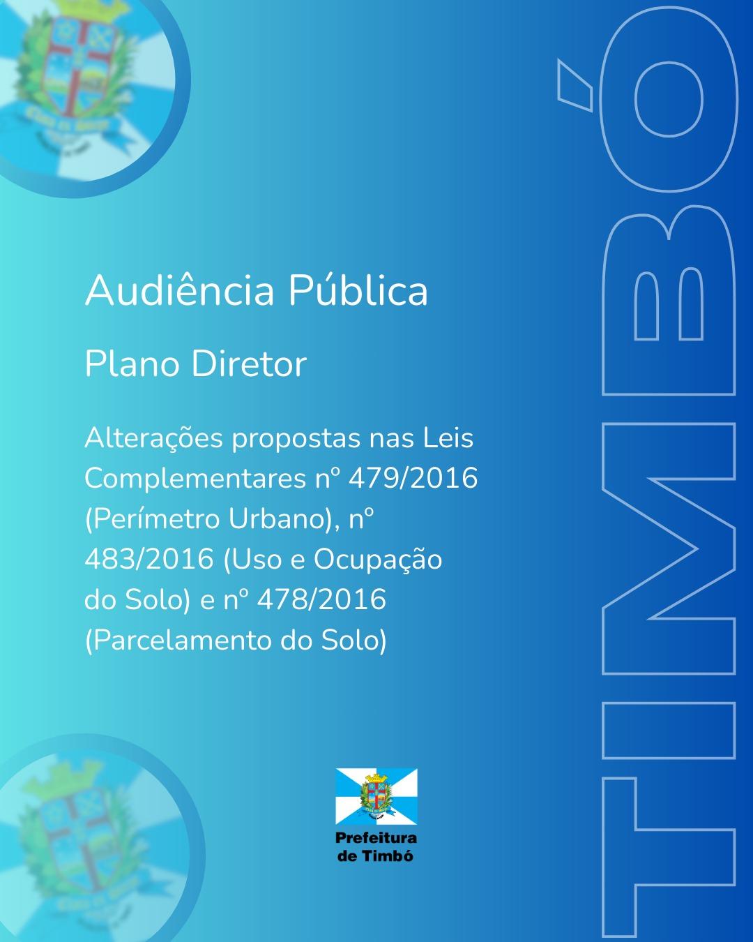 Prefeitura de Timbó promove audiência pública sobre Plano Diretor
