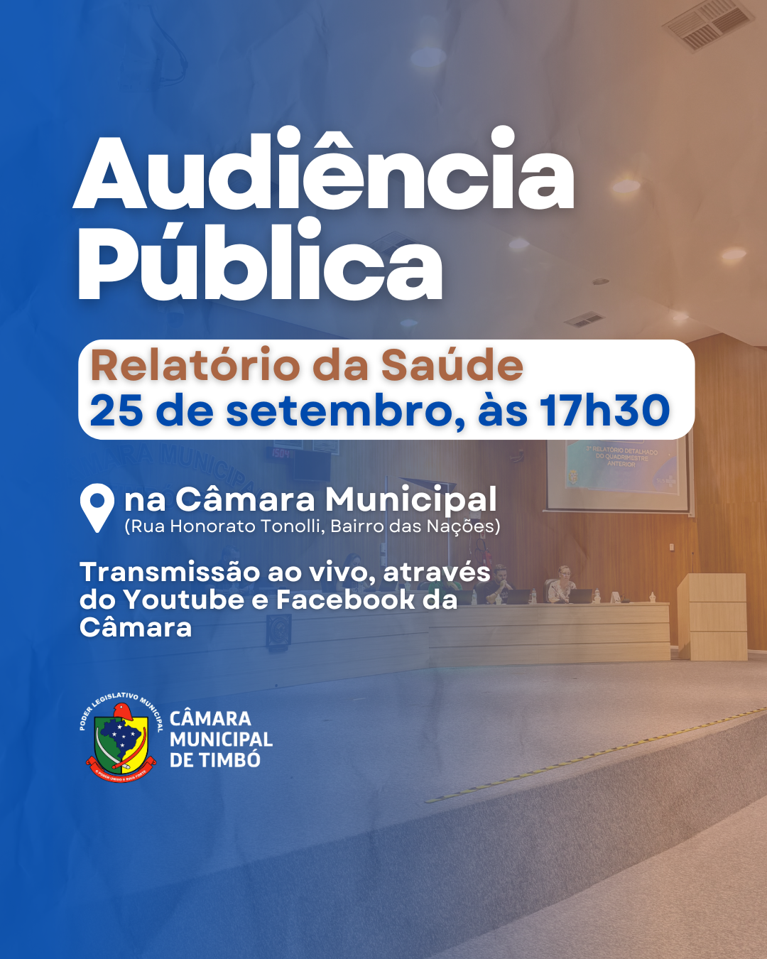 Câmara de Timbó realiza nesta quinta-feira Audiência Pública de apresentação de relatório da saúde