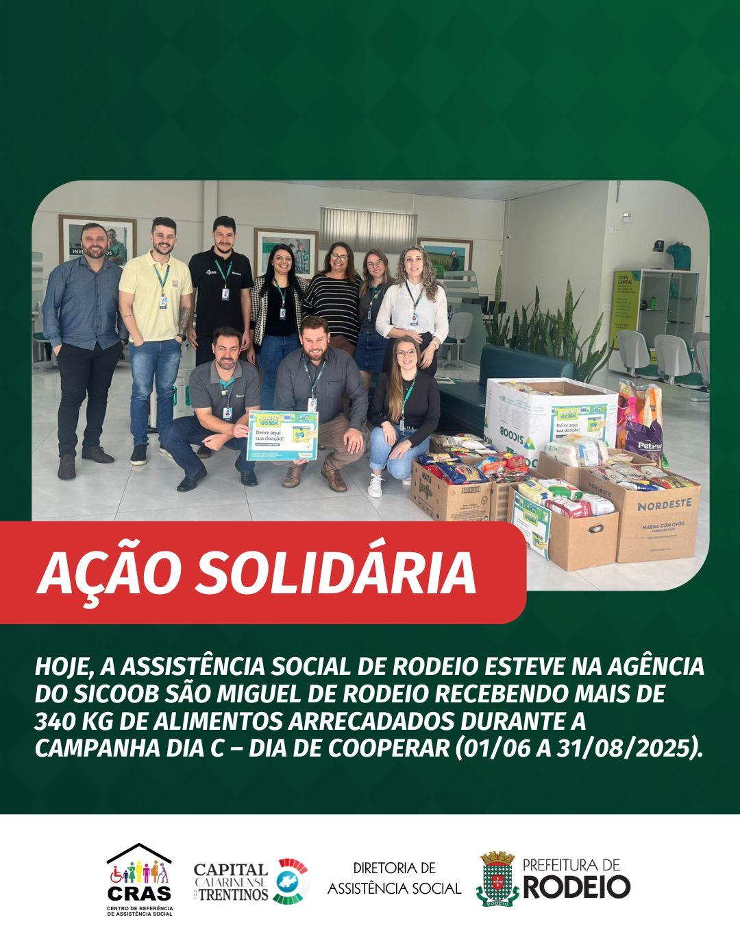 Campanha Dia C arrecada mais de 340 kg de alimentos para famílias de Rodeio