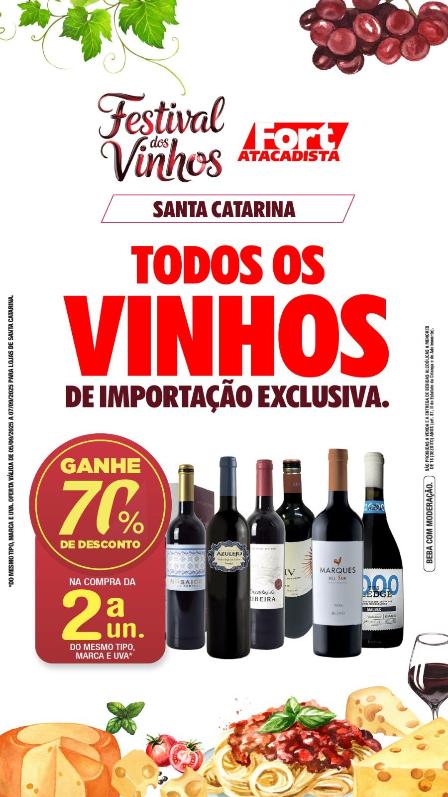 Somente até domingo (7), vinhos com até 70% de desconto no Fort Atacadista