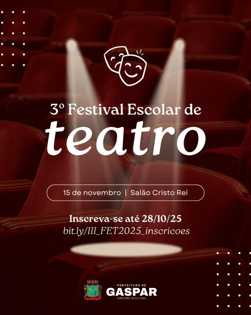 Inscrições abertas para o 3º Festival Escolar de Teatro de Gaspar