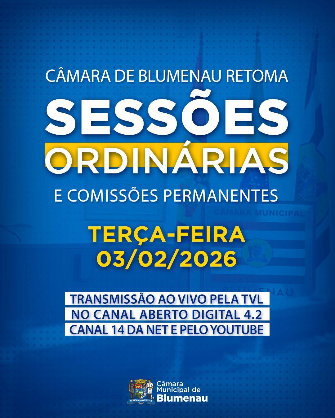 A Câmara de Vereadores de Blumenau realiza, nesta terça-feira (3), a primeira sessão ordinária do ano legislativo de 2026.