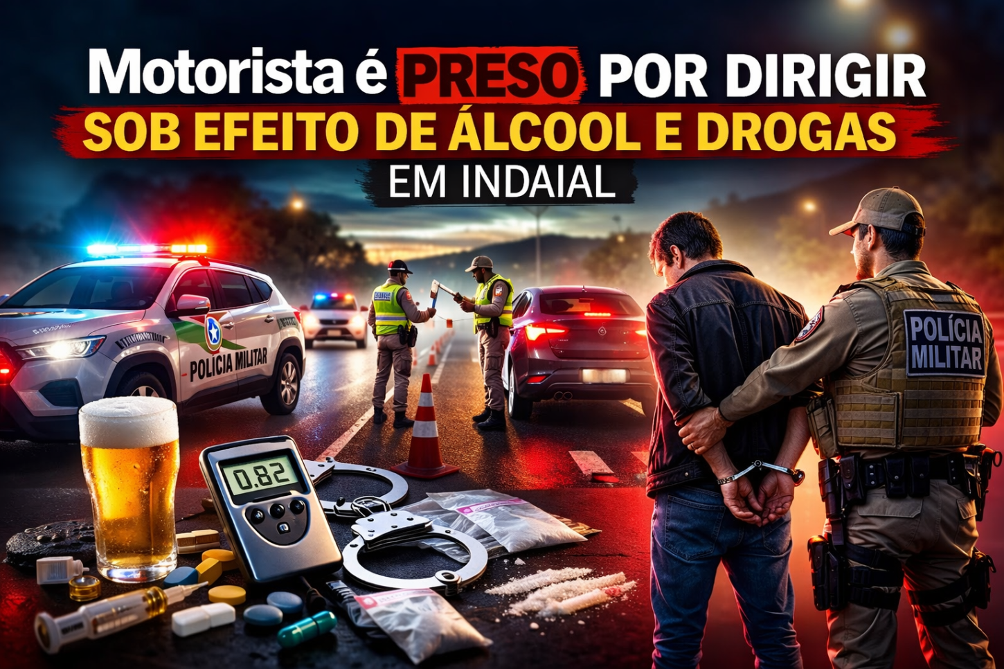 Motorista é preso por dirigir sob efeito de álcool e drogas em Indaial