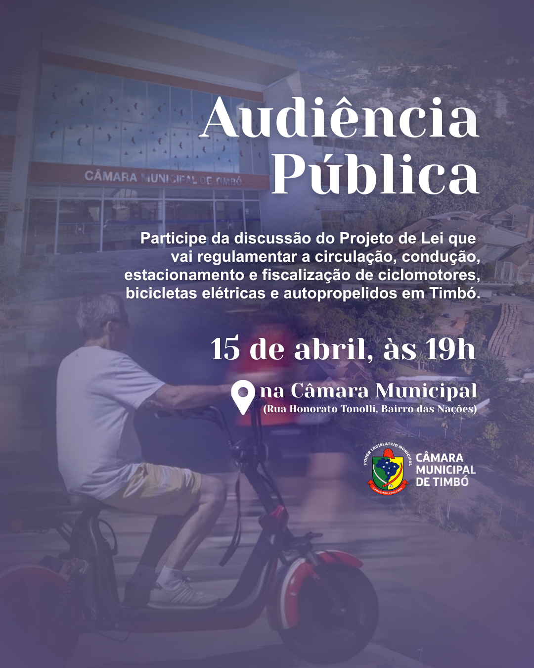 Câmara de Timbó vai discutir nesta quarta-feira projeto de lei que estabelece regras de uso para ciclomotores, bicicletas elétricas e autopropelidos no município