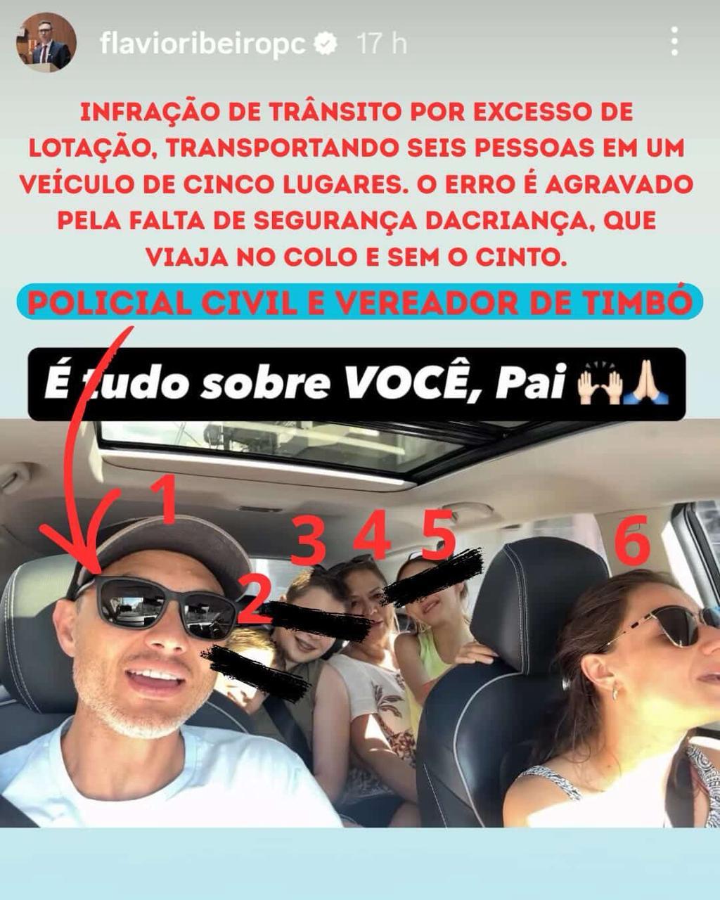 Imagem gera polêmica e levanta debate sobre exemplo de autoridades no trânsito em Timbó