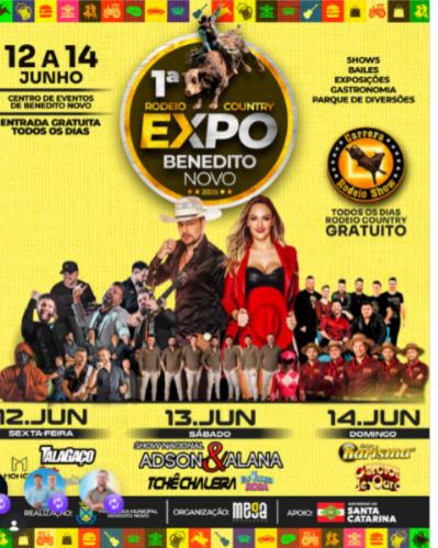 Benedito Novo confirma mega festa com rodeio gratuito, shows nacionais e atrações para toda a família