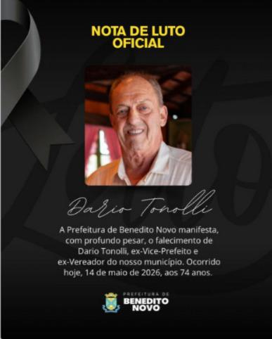 Benedito Novo decreta luto oficial pela morte do ex-vice-prefeito Dario Tonolli