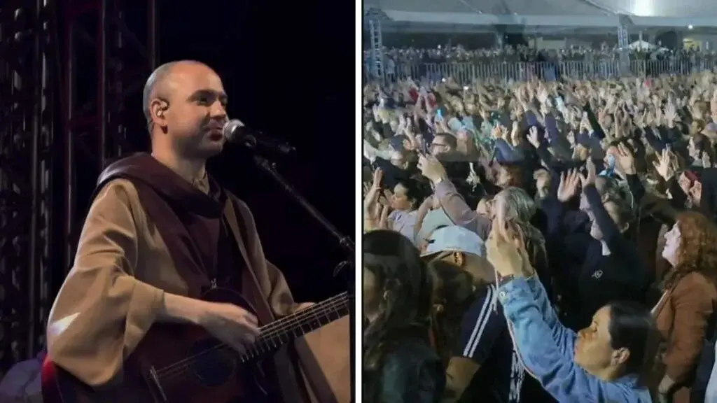 Frei Gilson passa sufoco, Luciano Hang entra em ação e show do religioso arrasta multidão em SC
