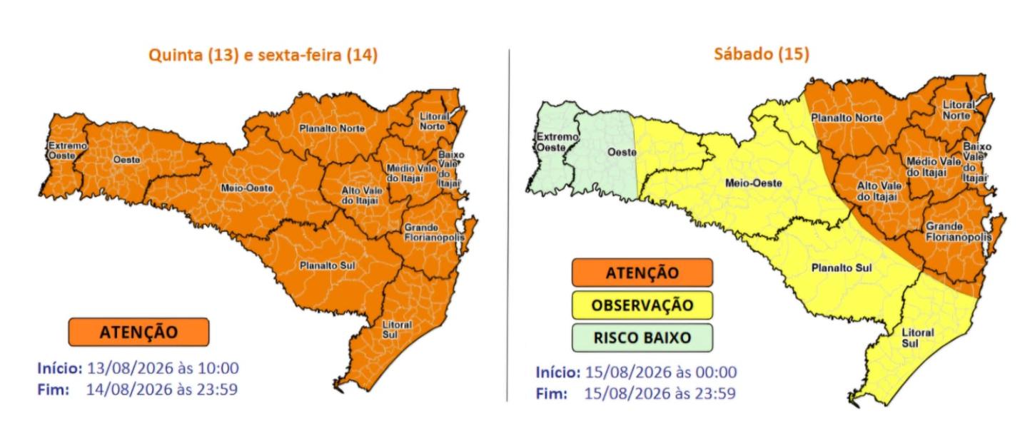 A Defesa Civil de Brusque atualiza a população com base nas informações mais recentes da Defesa Civil de Santa Catarina (SDC/SC)