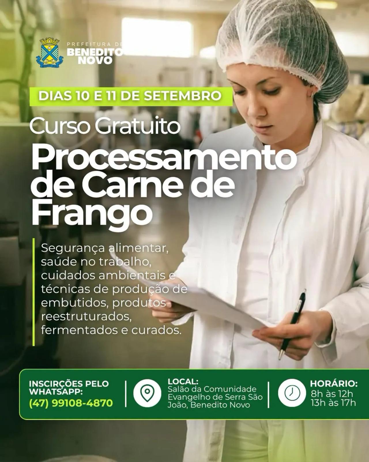 Benedito Novo oferece curso gratuito de processamento de frango