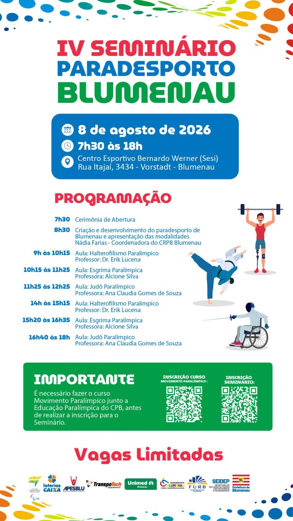 Blumenau realiza a 4ª edição do Seminário do Paradesporto neste sábado, dia 8
