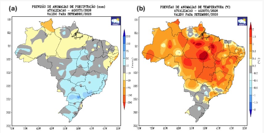 Previsão do tempo em setembro: Inmet aponta chuvas e calor acima da média