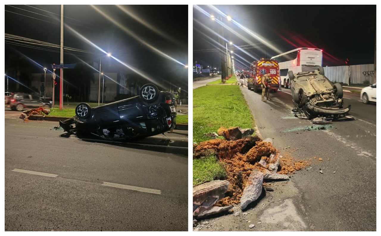 Condutor fica ferido após capotamento de veículo em avenida de Itajaí