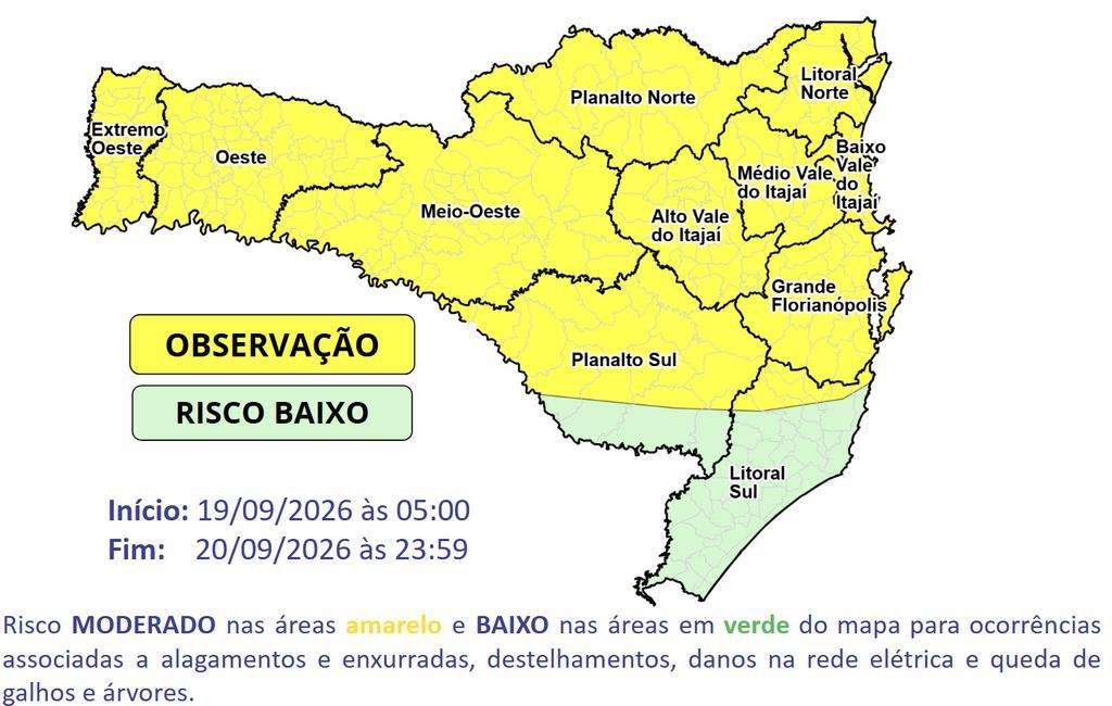 *Defesa Civil de Timbó alerta para possibilidade de chuva intensa e temporais no fim de semana*  A Defesa Civil de Timbó alerta a população para a previsão de chuva intensa e temporais entre sábado e domingo, dias 19 e 20 de setem