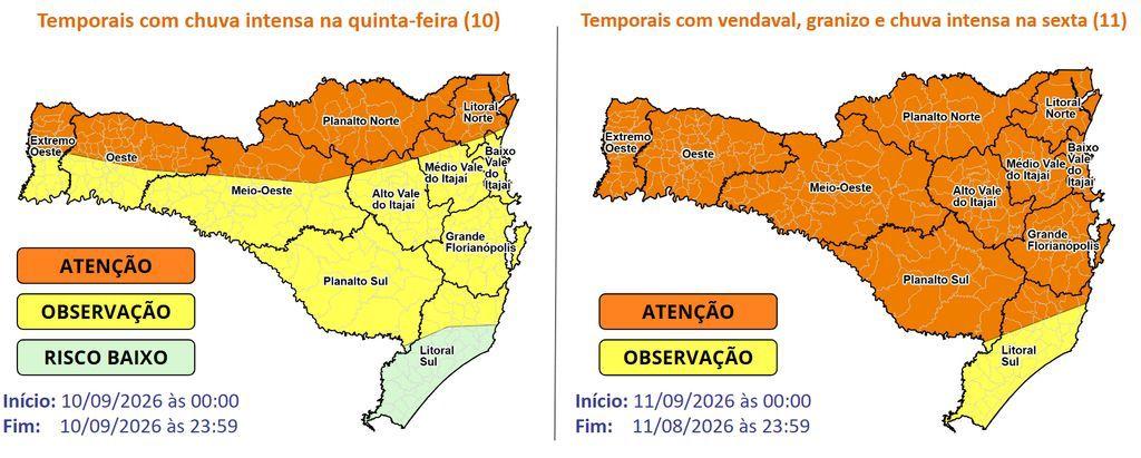 Defesa Civil de Timbó alerta para risco de temporais e formação de ciclone extratropical