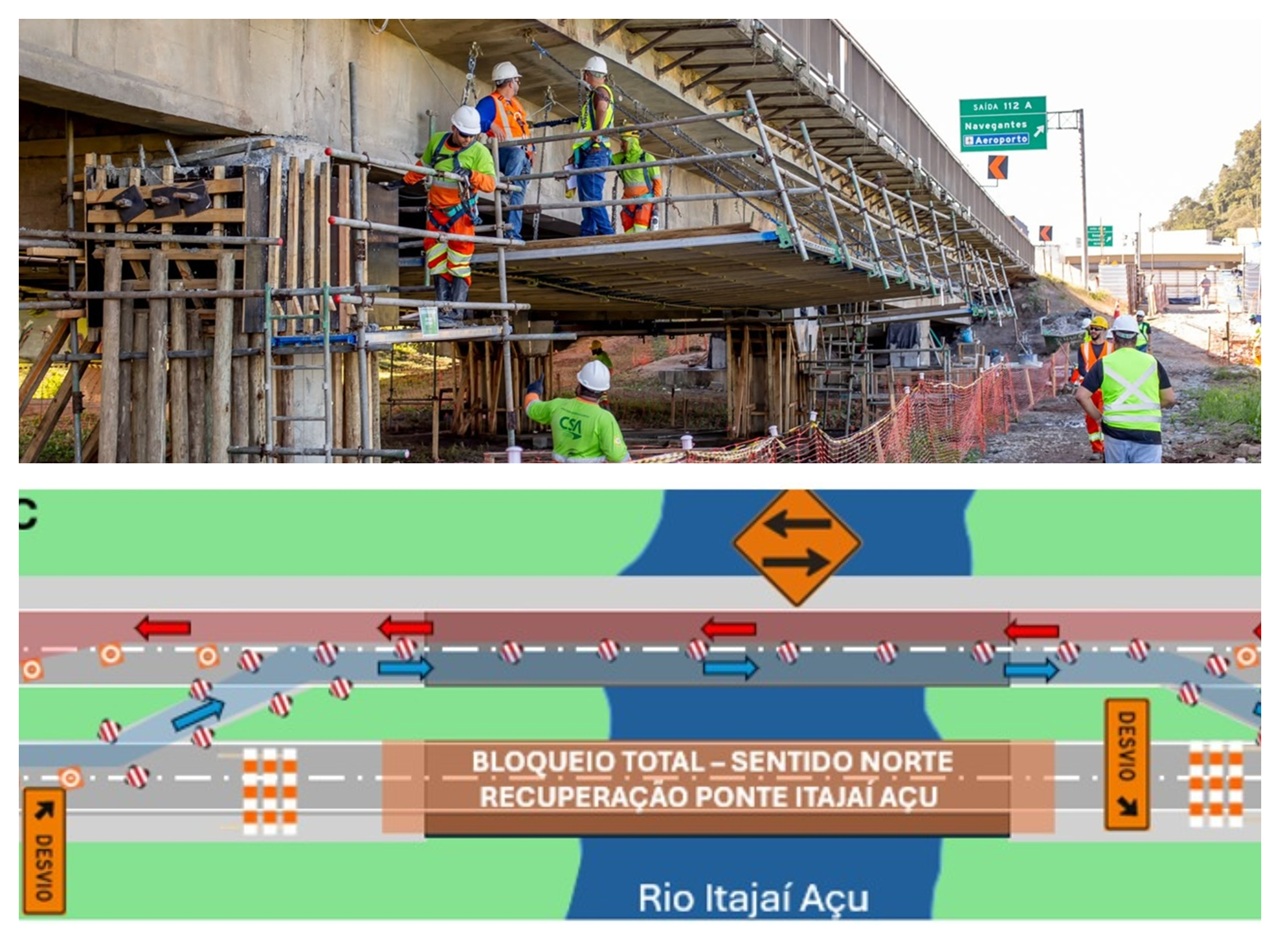 Obras na Rodovia BR-101 alteram trânsito na ponte entre Itajaí e Navegantes