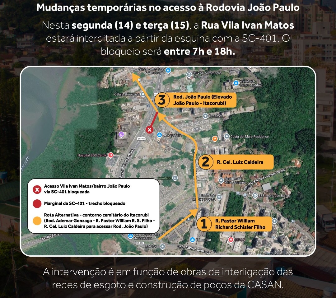 Obras provocam bloqueio em acesso à rodovia de Florianópolis