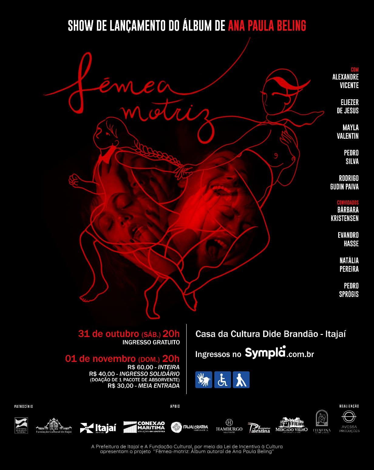 Ana Paula Beling lança o álbum Fêmea-Motriz em show na Casa da Cultura de Itajaí