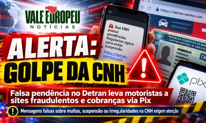 ALERTA: golpe usa falsa pendência na CNH para levar motoristas a sites fraudulentos e cobranças via Pix
