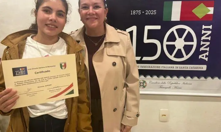 Aluna de Gaspar conquista terceiro lugar em concurso de redação sobre os 150 anos da imigração italiana em SC 