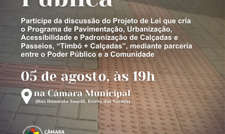 Câmara de Timbó vai discutir projeto de lei que regulamenta execução e padronização das calçadas no município