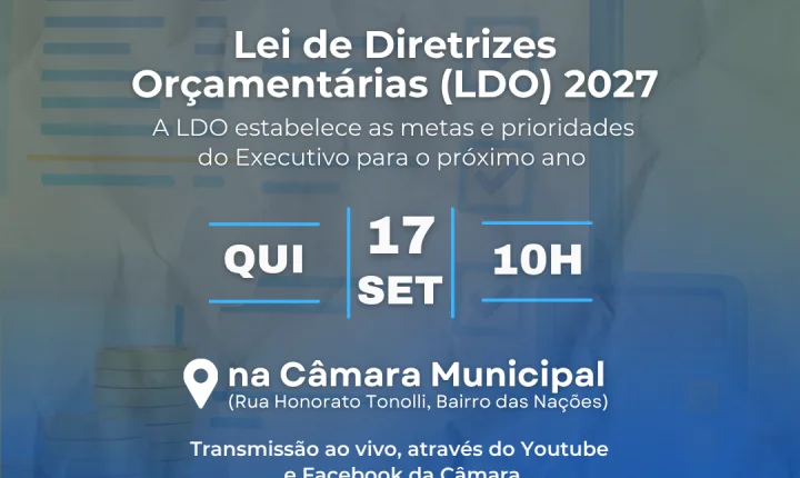 Câmara realiza Audiência Pública para discutir Lei de Diretrizes Orçamentárias de Timbó no dia 17 de setembro