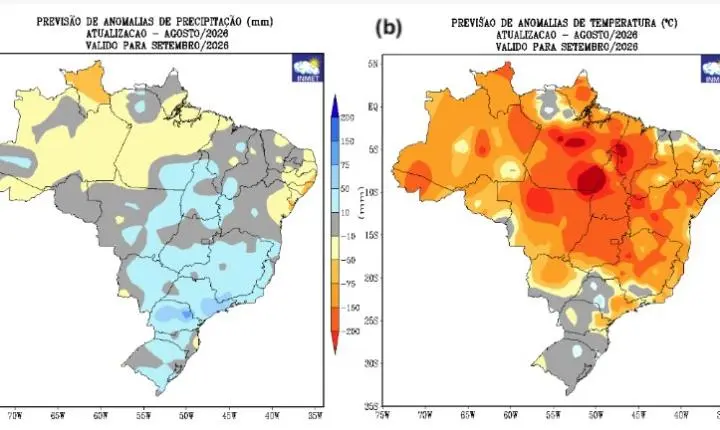Previsão do tempo em setembro: Inmet aponta chuvas e calor acima da média
