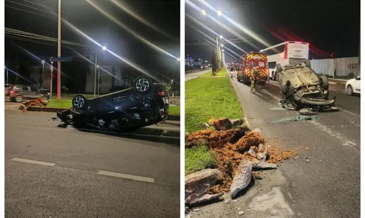 Condutor fica ferido após capotamento de veículo em avenida de Itajaí