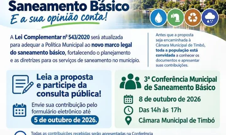 Consulta Pública - Alterações na Política Municipal de Saneamento Básico de Timbó
