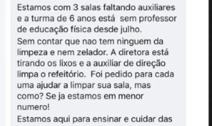 CRISE NA EDUCAÇÃO DE INDAIAL? Vereadora denuncia falta de merenda e afirma que professores e alunos estariam limpando salas de aula