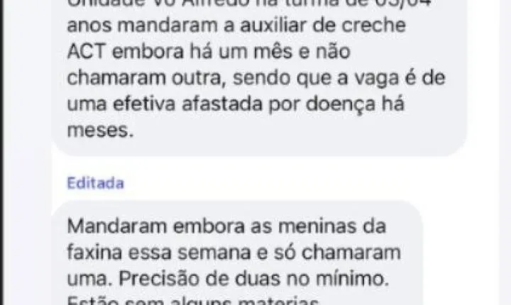 CRISE NA EDUCAÇÃO DE INDAIAL? Vereadora denuncia falta de merenda e afirma que professores e alunos estariam limpando salas de aula