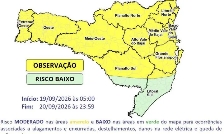 *Defesa Civil de Timbó alerta para possibilidade de chuva intensa e temporais no fim de semana*  A Defesa Civil de Timbó alerta a população para a previsão de chuva intensa e temporais entre sábado e domingo, dias 19 e 20 de setem