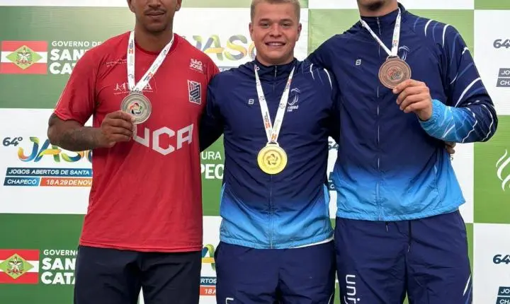 Dobradinha de Timbó: Eduardo Radatz e Alex Boher conquistam Ouro e Bronze no Lançamento de Dardo no JASC