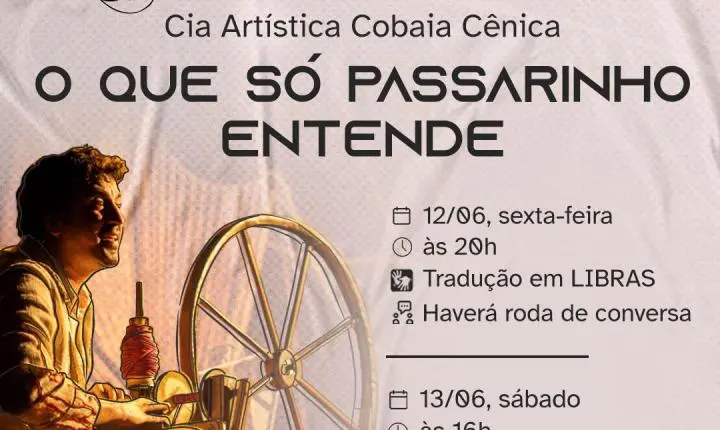 Espetáculo O que só Passarinho Entende, da Cia Artística Cobaia Cênica, se apresenta na Temporada Blumenauense de Teatro nos dias 12 e 13 de junho