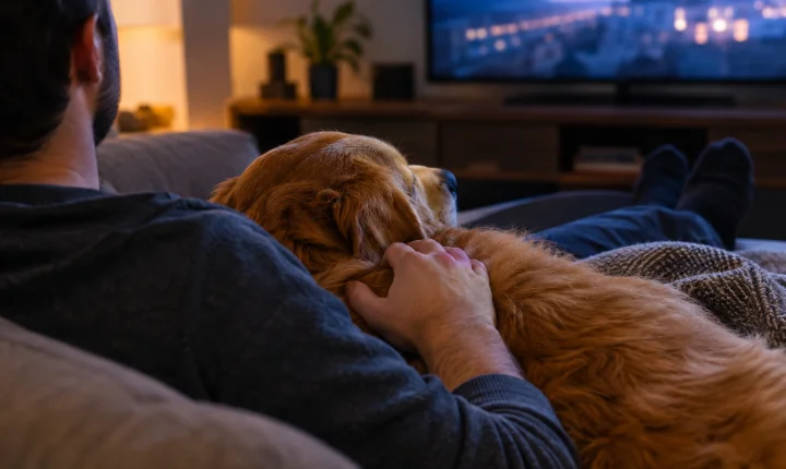 Fazer carinho no cachorro vendo TV pode dizer mais do que você imagina