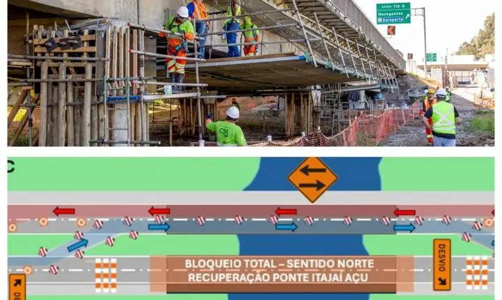 Obras na Rodovia BR-101 alteram trânsito na ponte entre Itajaí e Navegantes