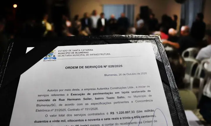 Ordem de serviço para pavimentação da Rua Hermann Seiler é assinada nesta quinta-feira, dia 29